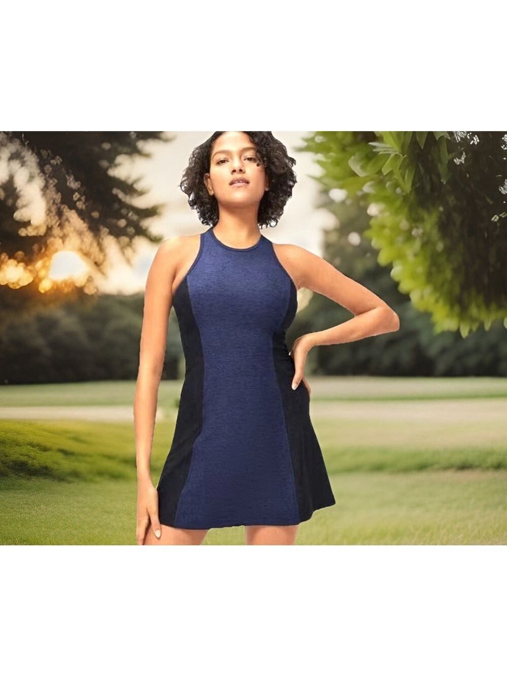 Outdoor Voices Athena Exercise Dress Small 2-tone Blue Racerback Sporty Athletic